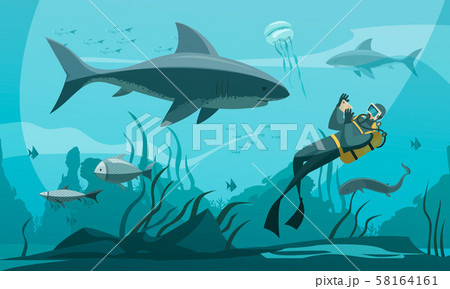 Scuba Diving Flat Composition Scuba Diving Flat Composition 58164161