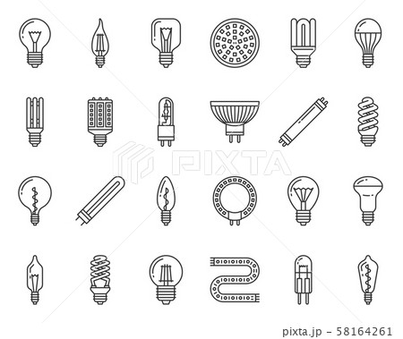Light Bulb lamp simple black line icons vector set Light Bulb lamp simple black line icons vector set 58164261