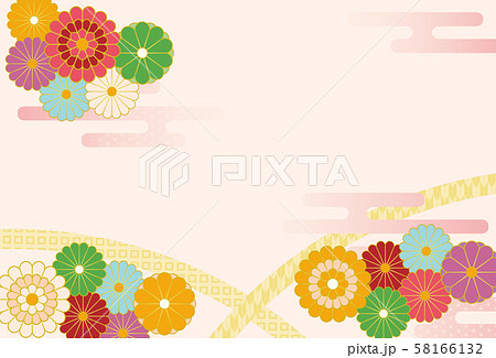 年賀状 背景 和柄 和風 菊の花 カラフル ピンクのイラスト素材