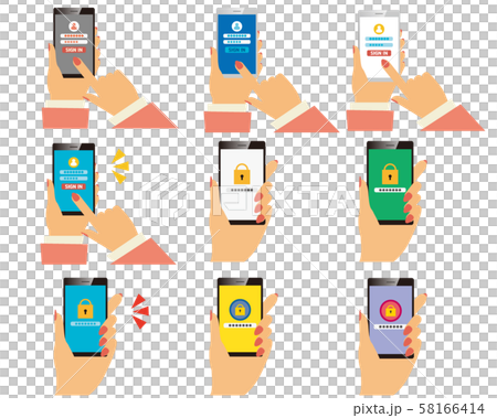 スマートフォン　スマホ　モバイル　セキュリティ　PC　鍵　手　指　ログイン画面 58166414