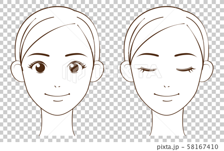 女性 正面を向いた顔 線画のイラスト素材