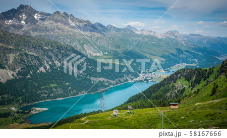 View over Lake Silvaplana in Switzerland 58167666