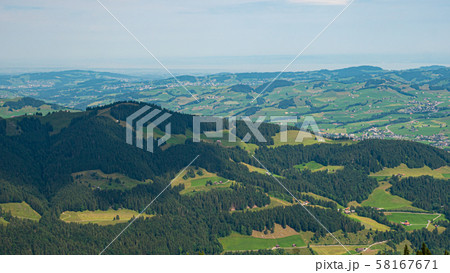 Wide angle view over the landscape in the Appenzell region of Switzerland Wide angle view over the landscape in the Appenzell region of Switzerland 58167671
