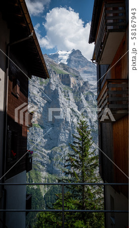 The Swiss village of Murren in the Swiss Alps in Switzerland 58167943