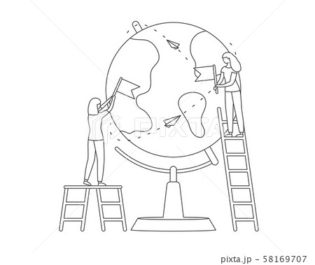 Girl mark location globe pin checkbox line vector 58169707