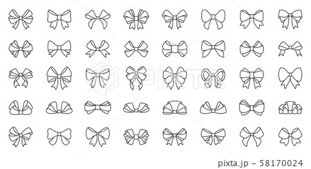 Bow ribbon gift box decor tie line icon vector set 58170024