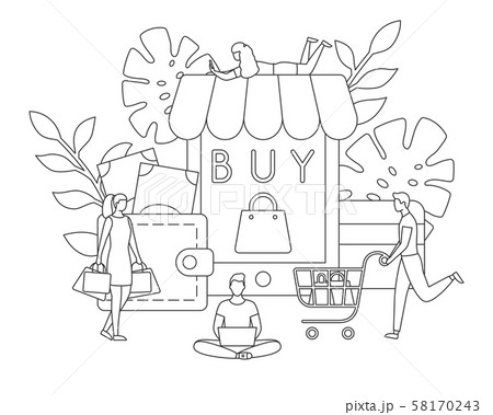 Online shop buy sale order app line vector concept Online shop buy sale order app line vector concept 58170243