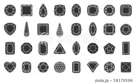 Diamond Gem Jewel Stone Silhouette Icon Vector Setのイラスト素材