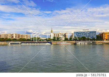 Pleasure boats on the Danube embankment Pleasure boats on the Danube embankment 58170761