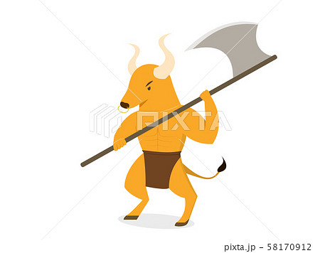 Minotaur with axe polearms in flat vector art 58170912