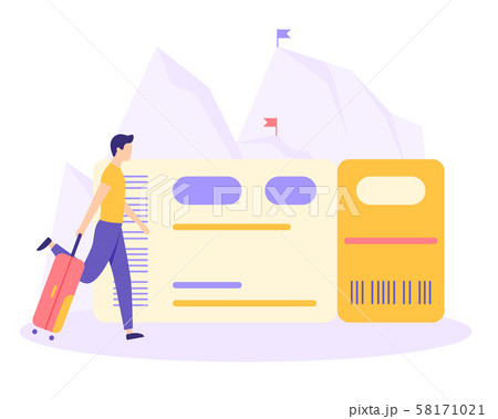 Man suitcase ticket mountain flat vector concept Man suitcase ticket mountain flat vector concept 58171021