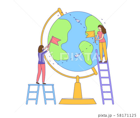 Girl mark location globe pin filled outline vector 58171125