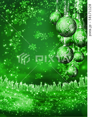 キラキラ クリスマス オーナメントと雪景色 イメージ 縦 58171128