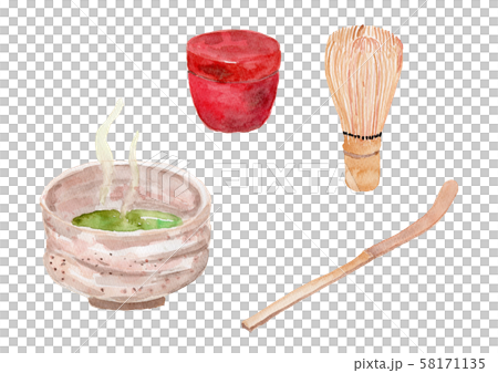 お抹茶　茶碗　茶筅　茶杓　なつめ　水彩 58171135