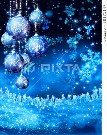 キラキラ クリスマス オーナメントと雪景色 イメージ 縦 キラキラ クリスマス オーナメントと雪景色 イメージ 縦 58171147