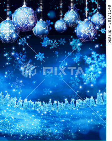 キラキラ クリスマス オーナメントと雪景色 イメージ 縦 キラキラ クリスマス オーナメントと雪景色 イメージ 縦 58171149