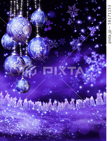 キラキラ クリスマス オーナメントと雪景色 イメージ 縦 キラキラ クリスマス オーナメントと雪景色 イメージ 縦 58171153