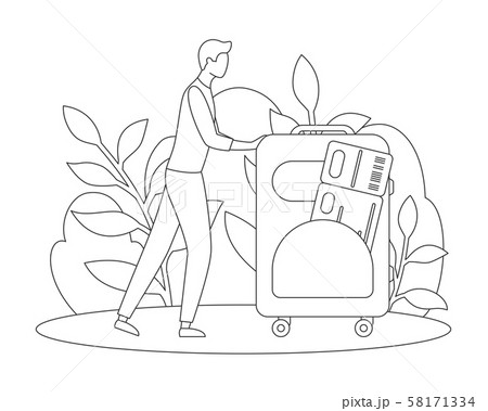 Man suitcase airplane ticket tourism line vector Man suitcase airplane ticket tourism line vector 58171334
