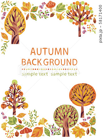 秋 紅葉 北欧風の木 背景フレームのイラスト素材