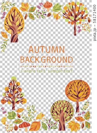秋 紅葉 北欧風の木 背景フレームのイラスト素材