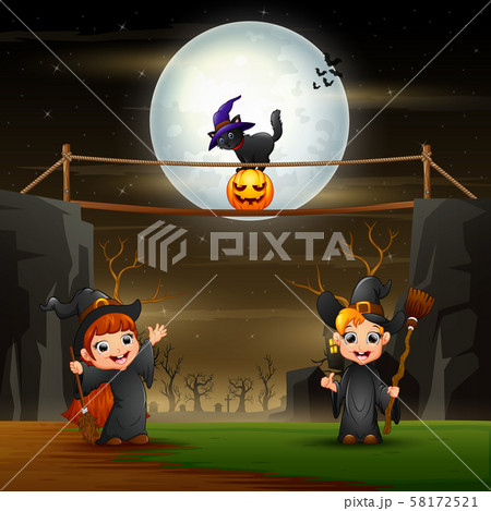 Halloween background with witches in the night Halloween background with witches in the night 58172521