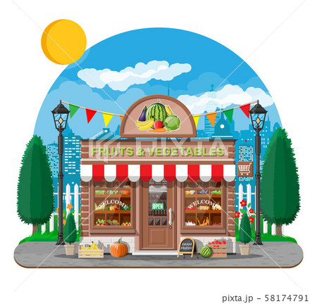 Street shop building. Fruit and vegetable store Street shop building. Fruit and vegetable store 58174791