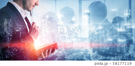 Double Exposure Image of Business Person 58177119