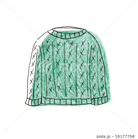 グリーンのニット 色鉛筆画のイラスト素材