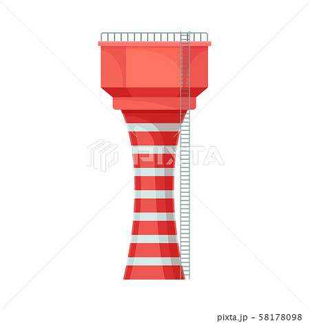 Bright Red And White Striped Water Tower Flat Vector Illustration 58178098