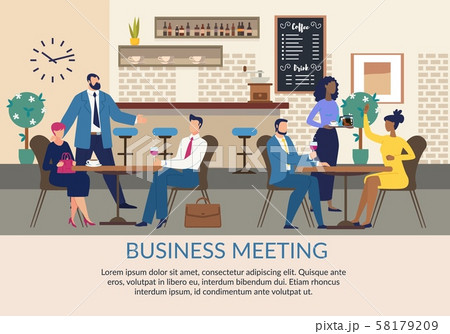 Business Meeting Advertising Flat Poster with Text Business Meeting Advertising Flat Poster with Text 58179209