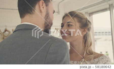 Bride and groom in wedding dress prepare ceremony. 58180642