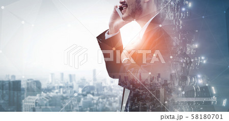 Double Exposure Image of Business Communication Double Exposure Image of Business Communication 58180701