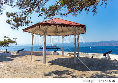 observation deck in the town of Hydra, Hydra island, Greece 58181836