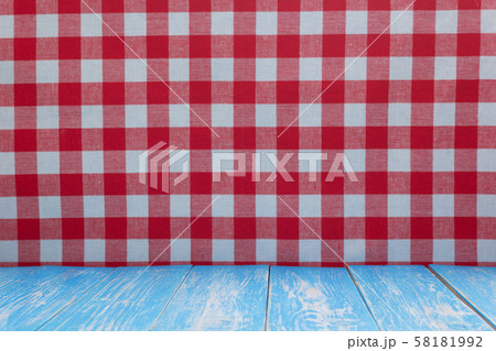 rustic wooden table in front and cloth napkin 58181992