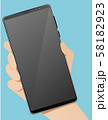 Smartphone in black color in the right hand with blue background in vector format 58182923