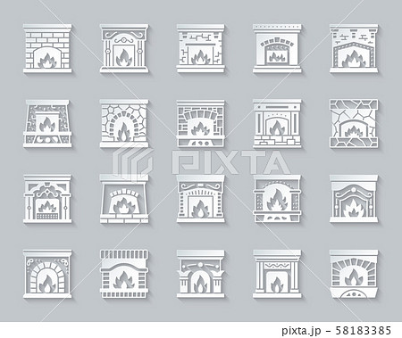 Fireplace simple paper cut icons fire vector set Fireplace simple paper cut icons fire vector set 58183385