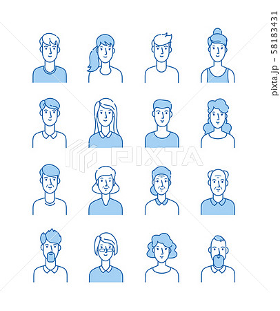 Line avatars. Happy people icons user flat outline male female avatar anonymous faces man woman cute 58183431