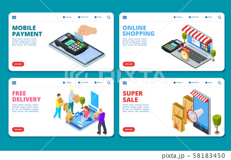Online shopping, sale, delivery isometric vector landing page templates 58183450