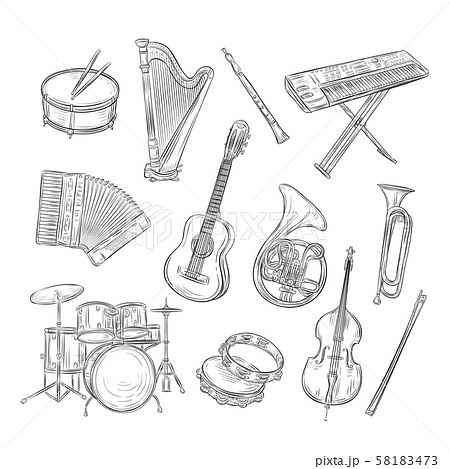 Retro sketch of classical musical instruments Vector Image