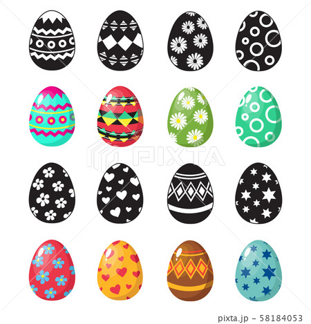 Colorful and black and white easter eggs icons vector set 58184053