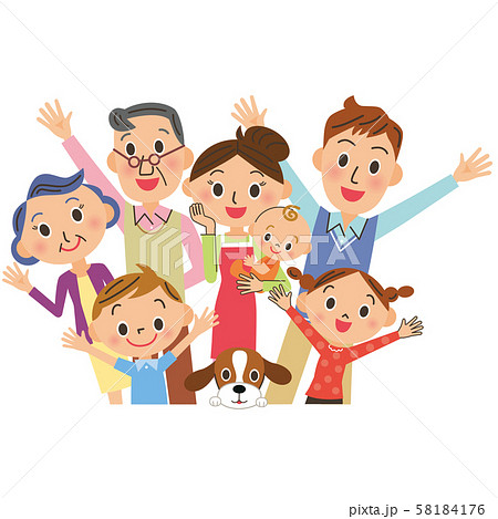 Cheerful Three Generation Family Stock Illustration