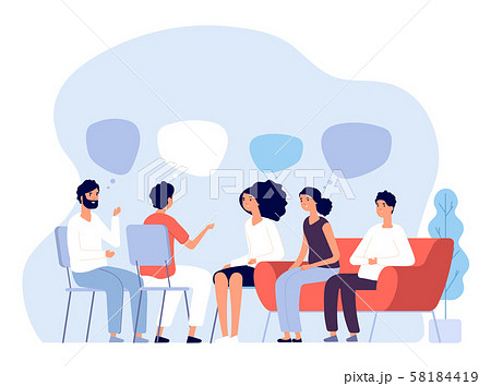 Addiction treatment concept. Group therapy, people counseling with psychologist, persons in 58184419