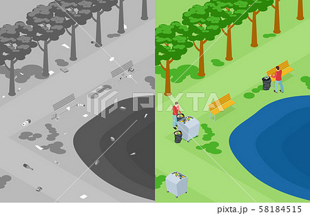 Vector Nature Or Park Pollution Volunteers のイラスト素材
