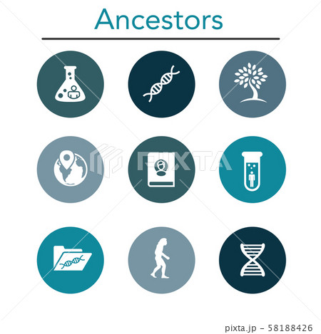 Ancestry or Genealogy Icon Set with Family Tree Ancestry or Genealogy Icon Set with Family Tree 58188426