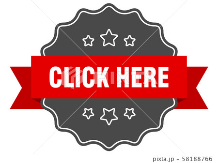 click here red label. click here isolated seal. 58188766