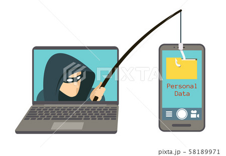 Phishing scam, hacker attack on smartphone vector illustration Phishing scam, hacker attack on smartphone vector illustration 58189971