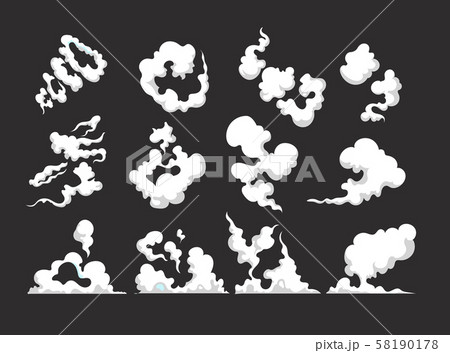 Cartoon smoke. Smoking car motion clouds cooking smog smell dust toxic blast vector isolated comic Cartoon smoke. Smoking car motion clouds cooking smog smell dust toxic blast vector isolated comic 58190178