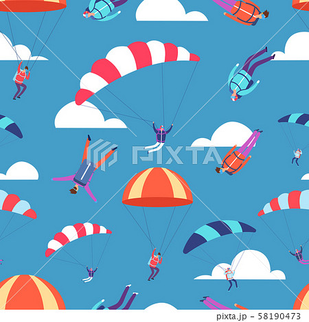 Skydivers, jumpers in sky vector seamless pattern Skydivers, jumpers in sky vector seamless pattern 58190473