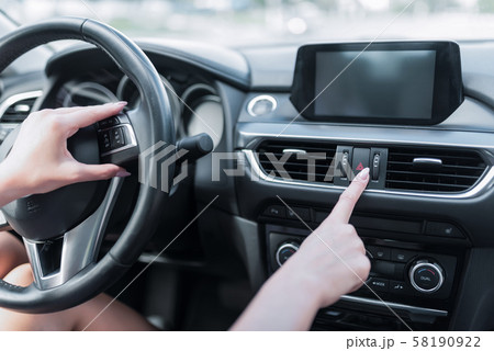 Close-up woman s finger, includes emergency stop button, alarm, problem and accident,calling signal Close-up woman s finger, includes emergency stop button, alarm, problem and accident,calling signal 58190922