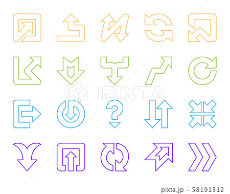 Arrow button simple color line icons vector set 58191312